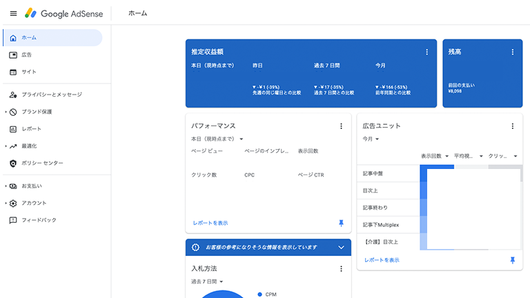 Googleアドセンス管理画面
